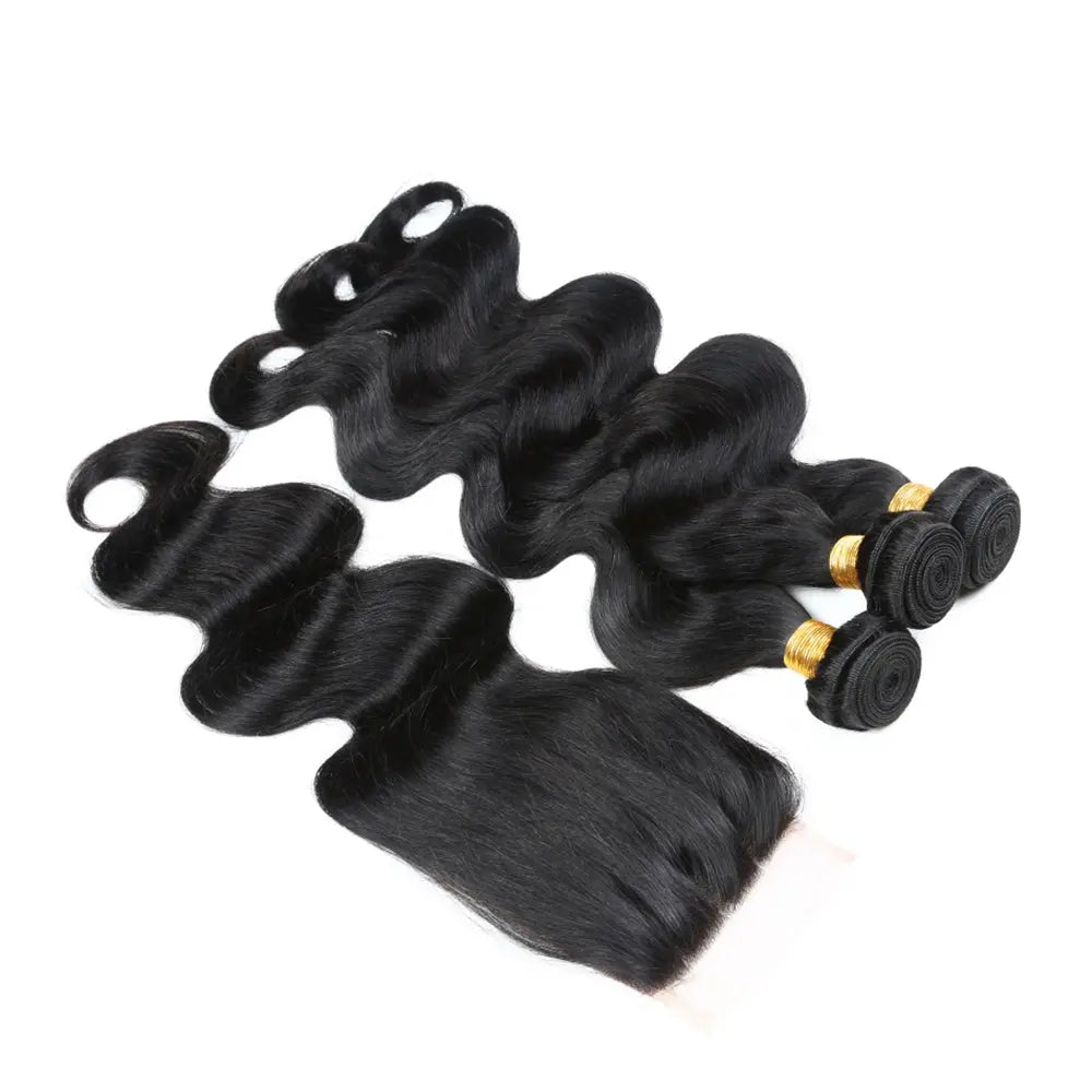 3 Bundle Deals With 4*4 Closure Body Wave Raw Human Hair Natural Black StylzPlusBeautyandHairConcepts