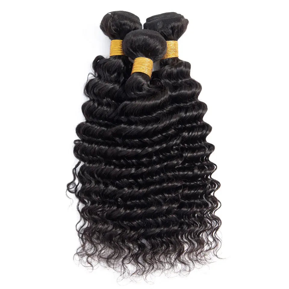 3 Bundle Deals With 4*4  Closure Deep Wave Raw Human Hair Natural Black StylzPlusBeautyandHairConcepts