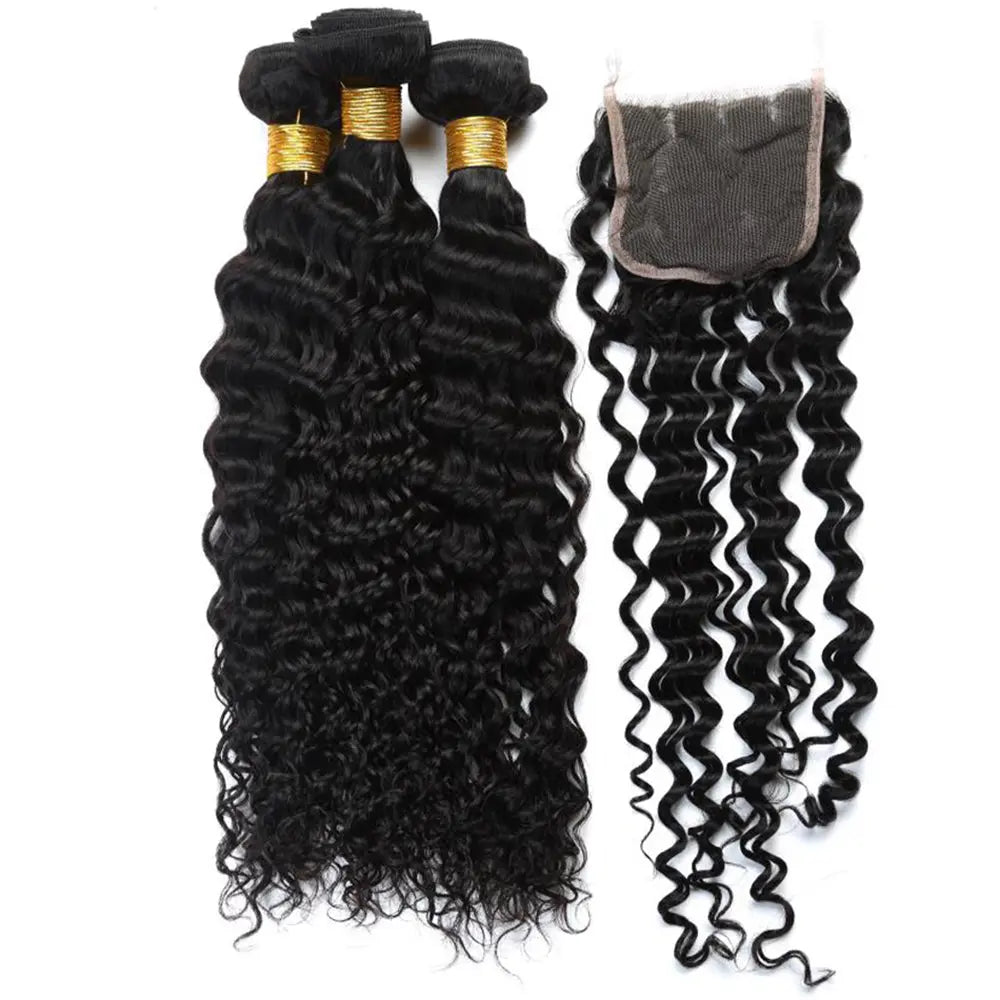 3 Bundle Deals With 4*4  Closure Deep Curly Raw Human Hair Natural Black StylzPlusBeautyandHairConcepts
