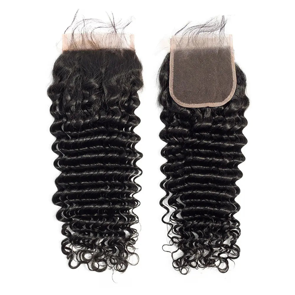 3 Bundle Deals With 4*4  Closure Deep Wave Raw Human Hair Natural Black StylzPlusBeautyandHairConcepts