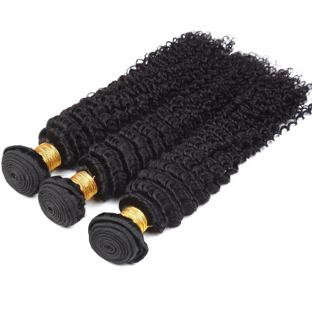 3 Bundle Deals Deep Curly Virgin Human Hair Natural Black StylzPlusBeautyandHairConcepts
