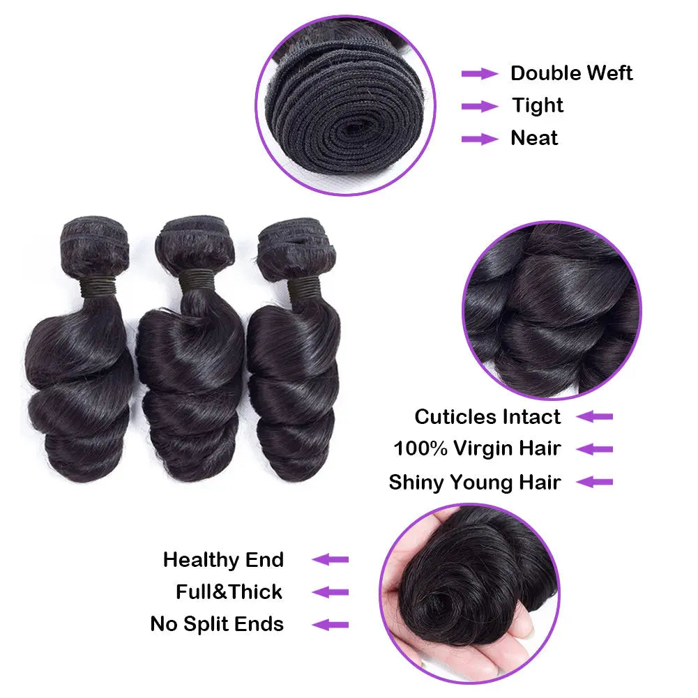Loose Wave Raw Human Hair Natural Black Bundles (100 grams) StylzPlusBeautyandHairConcepts