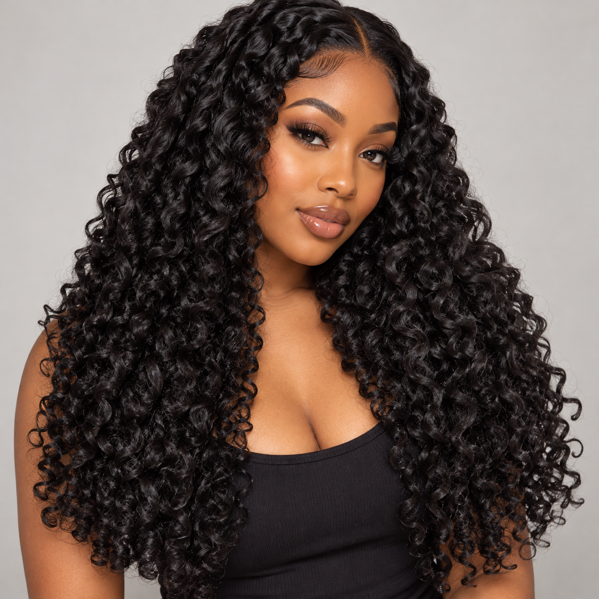 Model wearing Opulent Strandzz Pixie Curly hair