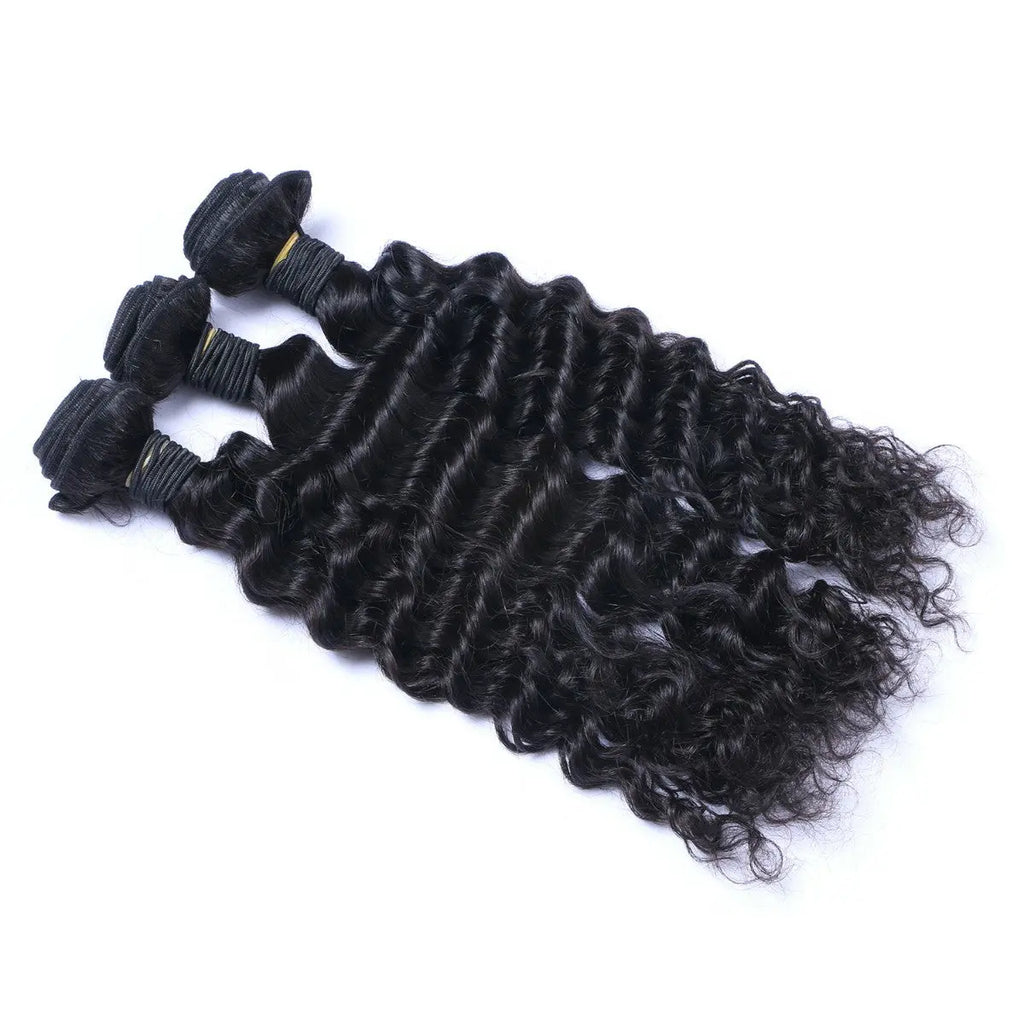 3 Bundle Deals With 13*4 Frontal Deep Wave Raw Human Hair Natural Black StylzPlusBeautyandHairConcepts