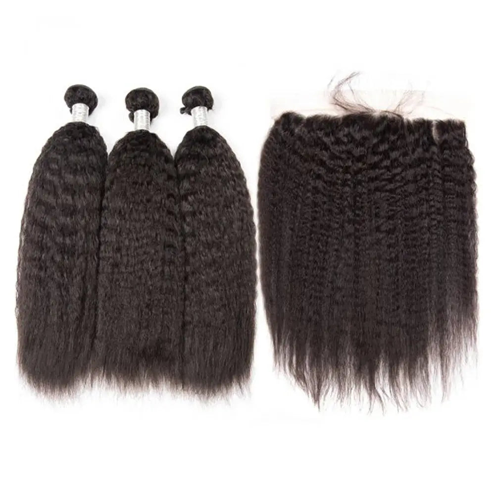 3 Bundle Deals With 13*4 Frontal Kinky Straight Raw Human Hair Natural Black StylzPlusBeautyandHairConcepts