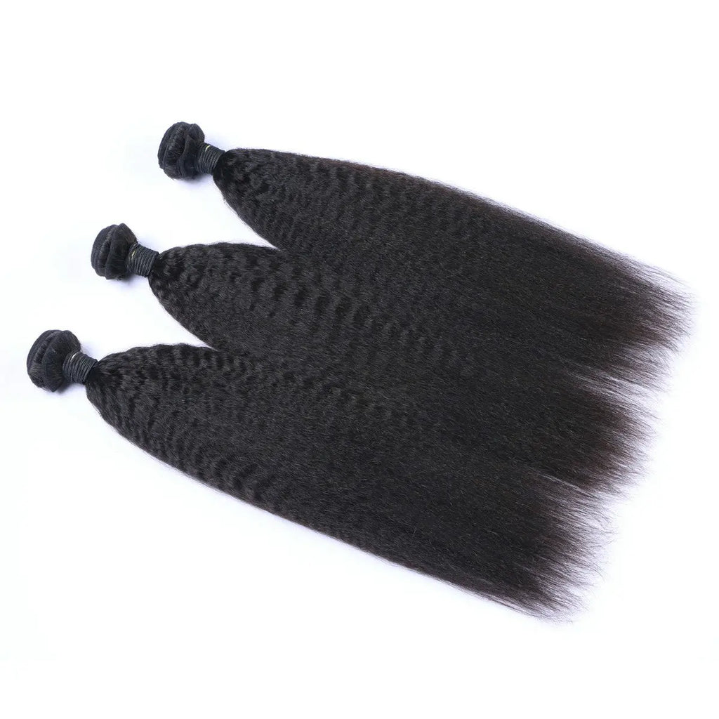 3 Bundle Deals With 13*4 Frontal Kinky Straight Raw Human Hair Natural Black StylzPlusBeautyandHairConcepts