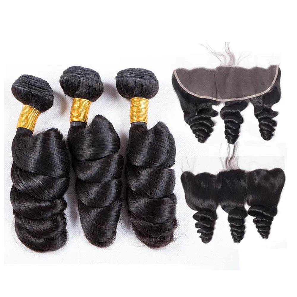 3 Bundle Deals With 13*4 Frontal Loose Wave Raw Human Hair Natural Black StylzPlusBeautyandHairConcepts