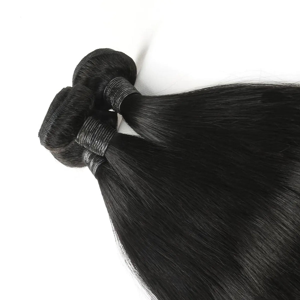 3 Bundle Deals With 13*4 Frontal Straight Raw Human Hair Natural Black StylzPlusBeautyandHairConcepts