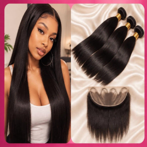 Opulent Strandzz Raw Straight 3-Bundle + 13x4 HD Lace Frontal Deal – Natural Black